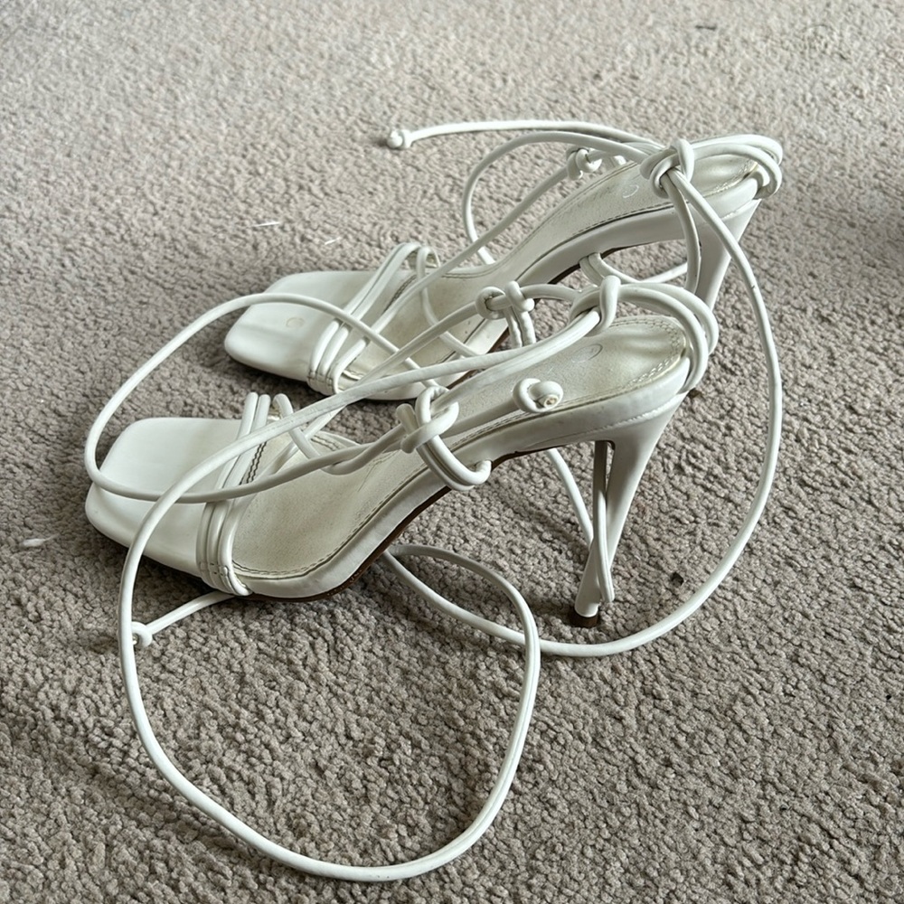 White lace up heels